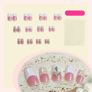 Nouveauté : Ongles à presser style minimaliste, blancs, French, <span class=keywords><strong>avec</strong></span> <span class=keywords><strong>strass</strong></span> étincelants en ABS, couvrance totale - Product Image 3