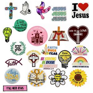 Patch brodé thermocollant 'Faith I love Jesus Church Cross Peace dove' pour la décoration de vêtements et de chapeaux - Product Image 1