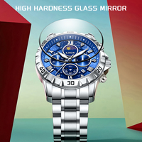 Untuk LG89169 Jam Tangan Pria Multifungsi Kronograf Quartz Mewah Berlian Luminous Sederhana dengan Dial Biru Fase Bulan.