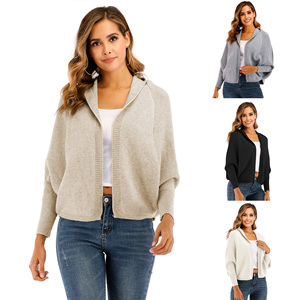 Customization Logo Fashion <strong>Women</strong> Solid <strong>Hooded</strong> Sweater <strong>Long</strong> Sleeve Batwing Sweater <strong>Cardigans</strong> - Product Image 1
