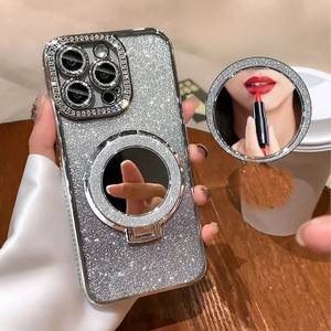 Sang Trọng Kim Cương Long Lanh Mạ Cho Iphone 17 Pro Max Trường Hợp Mềm Bìa Gương Từ Chủ Đứng Cho Iphone 16 11 14 15 Pro - Product Image 2