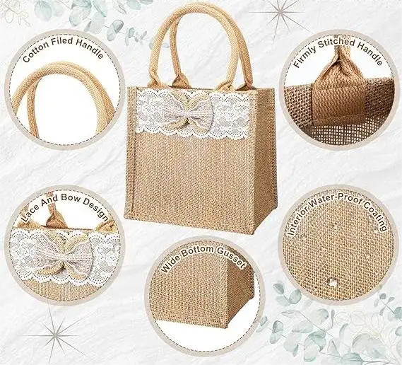 Mini borsetta riutilizzabile in juta da sposa borsa impermeabile in juta personalizzata