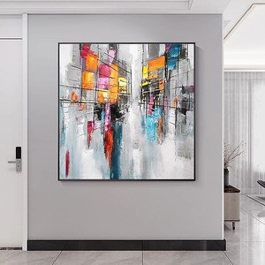 Décoration intérieure prête à être accrochée 100%, <span class=keywords><strong>Art</strong></span> mural peint à la main, paysage de rue abstrait, toile carrée faite à la main, peinture murale <span class=keywords><strong>avec</strong></span> <span class=keywords><strong>cadre</strong></span> - Product Image 4