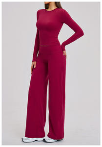 Nouveautés : Ensemble de sport 2 pièces pour le yoga et la course en extérieur – T-shirt et tenue d'entraînement personnalisée en tissu uni - Product Image 5