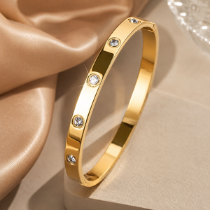 Wholesale 18K Gold Plated Stainless Steel Luxury <b>Crystal</b> Rhinestone Trendy Women's Bangle <b>Bracelet</b> for Anniversary - Product Image 4