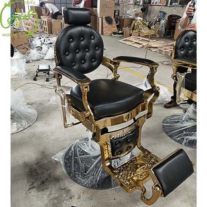 Foshan Factory Estilo antiguo Negro Oro Cuero Barbería Estilo Silla de afeitar Bomba hidráulica Base redonda Silla de peluquería - Product Image 3