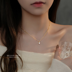Collier avec pendentif rond en argent Sterling S925 pour femmes, chaîne de clavicule minimaliste, cadeau, bijoux en argent exquis et élégants - Product Image 3