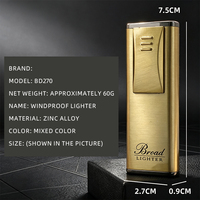 Briquet moderne BD270 à flamme rouge coupe-vent, allumage par tirage, en métal, rechargeable au butane, vente en gros