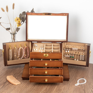 Boîte à bijoux antique de style rétro en <span class=keywords><strong>bois</strong></span> massif, haut de gamme, exquise, grande capacité, pour boucles d'oreilles, bagues, colliers, pour les jeunes mariés, Chine - Product Image 4