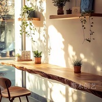 Ensemble de meubles de bar flottants en bois massif à bords naturels |   Étagère de table de bar personnalisable, moderne et minimaliste, pour usage commercial et domestique