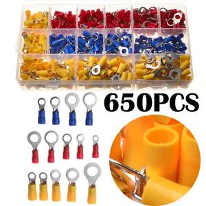 Urlwall 650Pcs Ring Crimp Terminal Insulated Electrical Wire Cable Connector 22-10 AWG Kit Cold Pressed Terminals