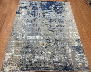 Alfombra India de Lana y Seda Anudada a Mano, Abstracta, de Lujo, Hecha a Mano, Lavable, de Pelo Alto, Azul, para Sala de Estar, Dormitorio o Automóvil - Product Image 4