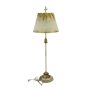 Traditional Aged Brass Table Lamp with Cross Finial - Vintage Accent Light for Timeless Decor