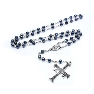 Collier Chapelet Croix en Cristal Noir et Blanc 6mm Fournitures Religieuses en Gros - Product Image 3