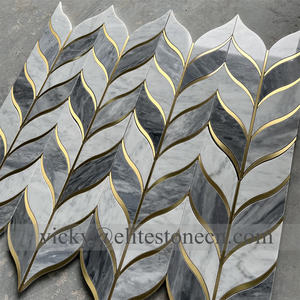 Neues Design Gemischte Farben Marmor-Mosaik Weißer Marmor und Grauer Marmor Blattförmiges Mosaik für Küchenwand - Product Image 5