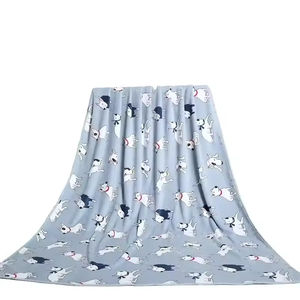 Manta de franela de perro blanco de dibujos animados lindo OEM de fábrica, borde de cinta suave para manta de cama de todas las estaciones - Product Image 3