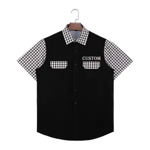 Camisa de algodón abotonada de diseño personalizado para hombres de manga corta