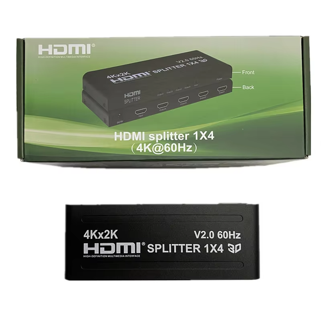 High Quality 4-Port HD 4Kx2K 3D Metal 4K60HZ HDMI Splitter 1x4 1-in-4-out for 15 Meters Transmission