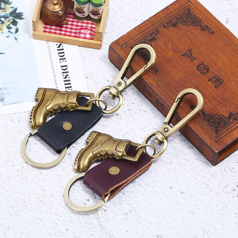 Father's Day Gift Retro Style Mini 3D Boot Keychain Alloy Cowhide Key Chain For Cowboy