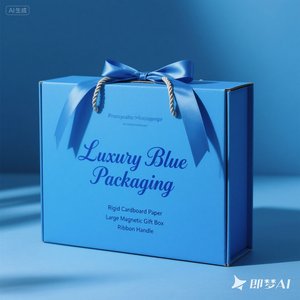 Échantillon gratuit, boîtes cadeaux rigides en carton papier bleu ciel de luxe avec logo personnalisé, grandes boîtes magnétiques avec poignée en ruban - Product Image 6