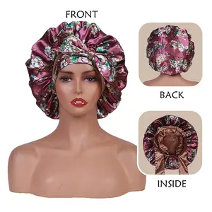 New Large Satin Silk Night Sleeping Cap Long Satin Bonnet With Head Tie Band Bonnet Edge Wrap For Women Curly Braid Hair