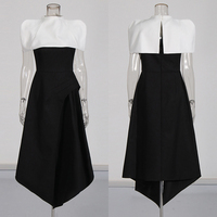 Robe midi asymétrique sans manches bicolore noir et blanc pour femme avec fermeture éclair au dos, idéale pour le bureau ou les soirées, vente en gros