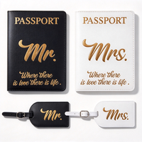 Porte-cartes de mode en cuir PU pour hommes et femmes, avec estampage doré, sans fermeture, et ensemble porte-passeport de voyage avec étiquette de bagage