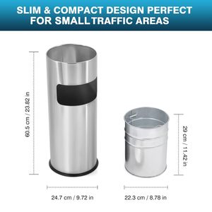 Cubo de Basura de Acero Inoxidable para Montar en la Pared, Cubo de Basura Comercial para Centros Comerciales y Mercados, Cubo de Basura Redondo para Reciclaje de Oficina - Product Image 6