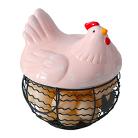 Eiermandje van blauw roze rotan, keramiek, metaaldraad, milieuvriendelijk, modern huisdecor, kipvormig, fruitmand, keukenopbergbak