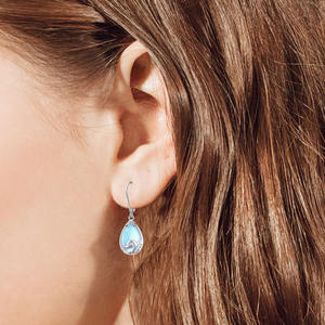 Mode femmes bijoux 925 argent Sterling levier dos pierre de lune larme goutte boucles d'oreilles pendantes - Product Image 5