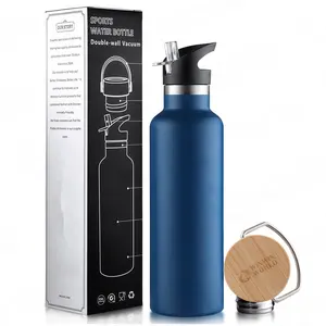 750ml 25 oz Gym Travel Double Walled Vacuum Insulated Stainless Steel Thermal Drinks Sports Water Bottle with Straw Handle Lid