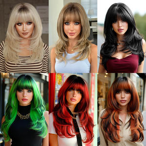 Femoon Peluca Sintética Larga de 24 Pulgadas, Lisa y en Capas, con Flequillo Cortina, Rubia, de Fibra de Alta Temperatura, Hecha a Máquina, Sin Encaje Frontal para Mujer - Product Image 4