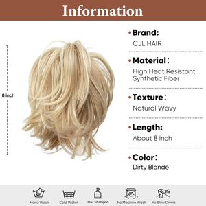 Queue de cheval courte droite en fibre synthétique résistante à la chaleur, avec pince à griffes, pour chignon désordonné DIY en métal pliable - Product Image 2