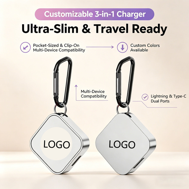 3 In1 Qi2 Portable ultra Mini Thin Slim Customizable Brand logo Portable Fast Magnetic Wireless Phone Charger for Apple Android