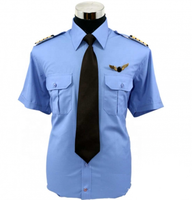Chemises d'uniforme de pilote de ligne bleues à manches courtes pour hommes, en tissu polycoton, au design classique et personnalisé