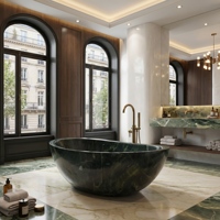Baignoires ovales modernes sur mesure de luxe en marbre Verde Alpi et Verde San Denise, autoportantes, pour salle de bain, villa et hôtel