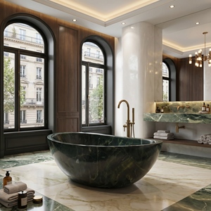 Bañeras Ovaladas Modernas de Lujo Hechas a Medida, Exclusivas de Mármol Verde Alpi Verde San Denise, Independientes para Baño, Hotel o Villa - Product Image 6