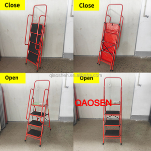 China Factory Produce 2/3/4/5/6-<strong>Step</strong> Steel <strong>Ladder</strong> Red Color with <strong>Handrail</strong> for Warehouses Home Stair Use Safety Home Decoration - Product Image 3