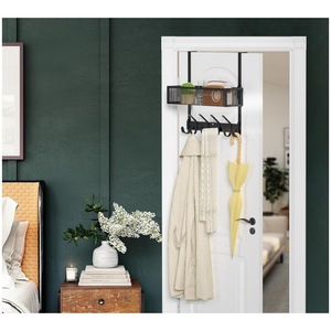 Over Door Storage Rack With <b>Hooks</b> White Rectangle Multi-purpose Moisture-proof No-drill Installation For Entryway Bathroom - Product Image 3