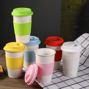 Seaygift Doppia Parete Pianura Bianco Personalizzato logo Decal 11oz <span class=keywords><strong>Porcellana</strong></span> di Ceramica Asporto Tazza di Viaggio Tazze di Caffè Con Silicone coperchio - Product Image 6