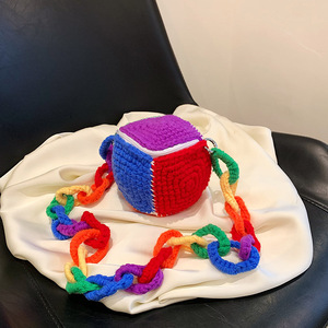 Borsa a tracolla piccola da <span class=keywords><strong>donna</strong></span> in poliestere lavorata all'uncinetto stile Dopamine, nuova moda, graziosa, arcobaleno, senza fodera, con chiusura a scatto - Product Image 4