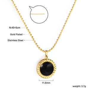 Collar de Cadena de Bolas Chapado en Oro para Mujer con Colgante de Piedra Redonda con Engaste de Bisel, Joyería Fina para Uso Diario - Product Image 5