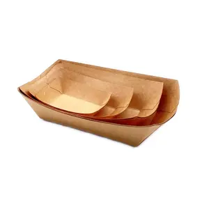 Kraft Bruin Papier Voedsel Lade Boot Pack Hout Feestartikelen Snack Trays