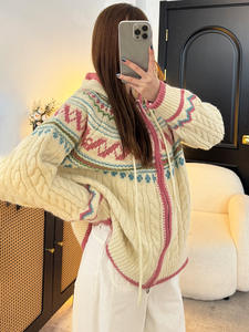 Automne et hiver Super belle veste <span class=keywords><strong>pull</strong></span> de Noël à capuche pour <span class=keywords><strong>femme</strong></span>, haut à fermeture éclair paresseux et haut de gamme pour l'automne et l'hiver - Product Image 6