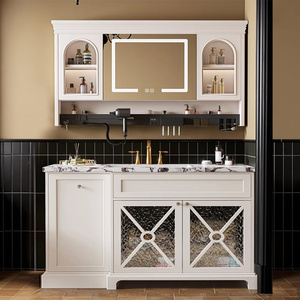 Mobile <span class=keywords><strong>Bagno</strong></span> Moderno in Stile Francese, Lavabo Personalizzabile, Armadietto con Specchio in Legno Massello e Specchio Intelligente - Product Image 1