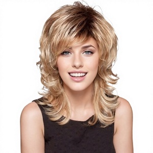วิกผมยาวหยิก/ยาวตรงสไตล์ยุโรปอเมริกันสีทองสำหรับผู้หญิงและผู้<span class=keywords><strong>ชาย</strong></span> มีวอลลุ่ม แสกข้าง ปัดข้าง - Product Image 1