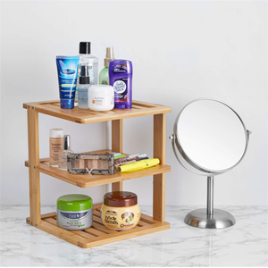Petite étagère d'angle verticale en bambou à trois couches commande chronologique support de rangement d'armoire en bois pour cuisine salle de bain salon - Product Image 3