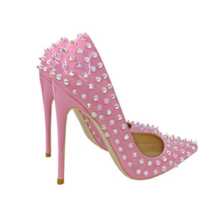 <span class=keywords><strong>Scarpe</strong></span> da donna <span class=keywords><strong>rosa</strong></span> <span class=keywords><strong>con</strong></span> rivetti, <span class=keywords><strong>tacco</strong></span> alto 12 cm, modello shallow mouth, per feste e spettacoli. - Product Image 4
