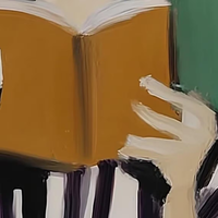 Femme lisant avec un café, peinture à l'huile peinte à la main sur toile, art mural intérieur minimaliste et calme