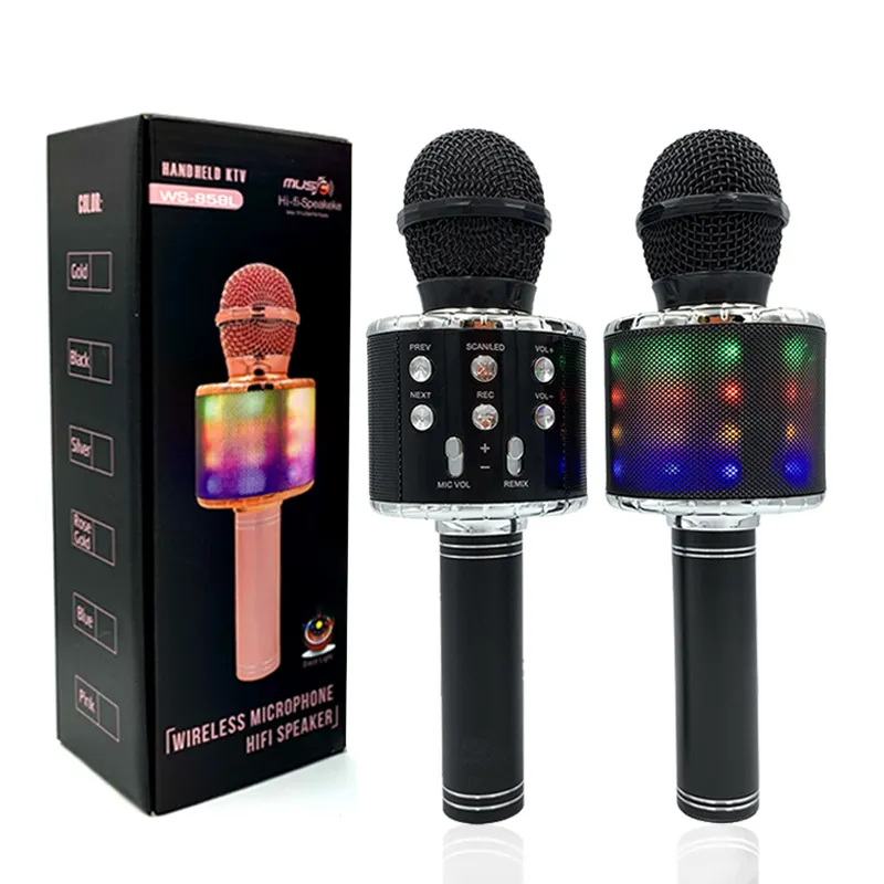 WS858L bluetooth kablosuz Karaoke mikrofonu taşınabilir el Karaoke mikrofon hoparlör oyuncaklar çocuklar için hediyeler kayıt mikrofonu